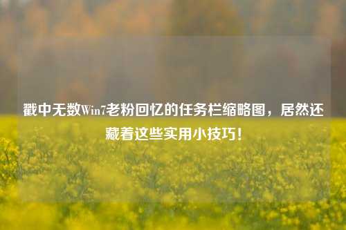 戳中无数Win7老粉回忆的任务栏缩略图,居然还藏着这些实用小技巧!