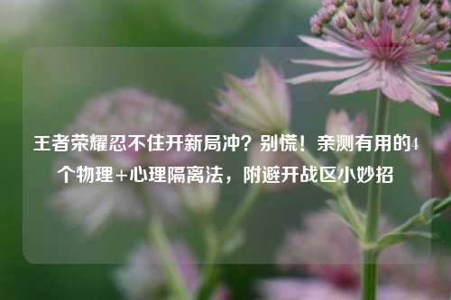 王者荣耀忍不住开新局冲？别慌！亲测有用的4个物理+心理隔离法，附避开战区小妙招