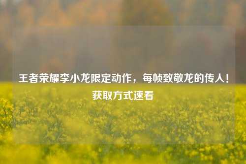 王者荣耀李小龙限定动作，每帧致敬龙的传人！获取方式速看