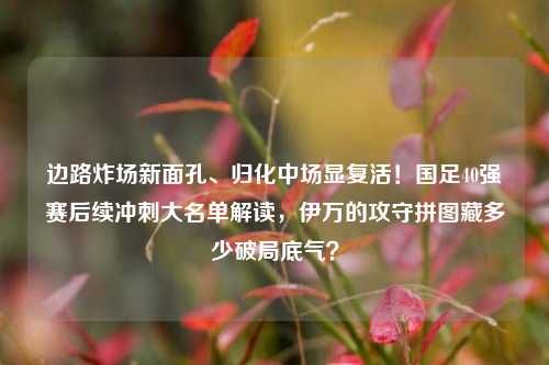 边路炸场新面孔、归化中场显复活!国足40强赛后续冲刺大名单解读,伊万的攻守拼图藏多少破局底气?