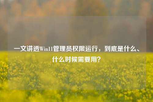 一文讲透Win11管理员权限运行，到底是什么、什么时候需要用？