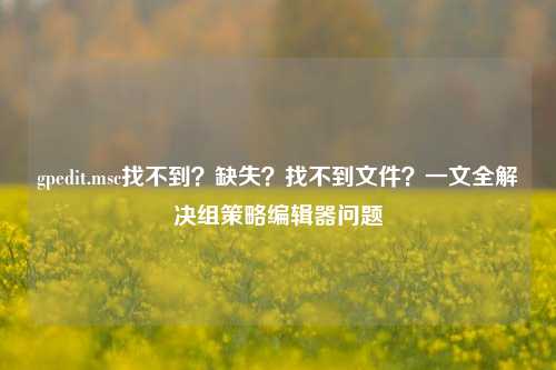 gpedit.msc找不到？缺失？找不到文件？一文全解决组策略编辑器问题