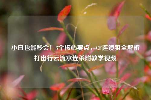 小白也能秒会!3个核心要点,CF连镜狙全解析打出行云流水连杀附教学视频