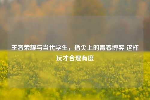王者荣耀与当代学生，指尖上的青春博弈 这样玩才合理有度