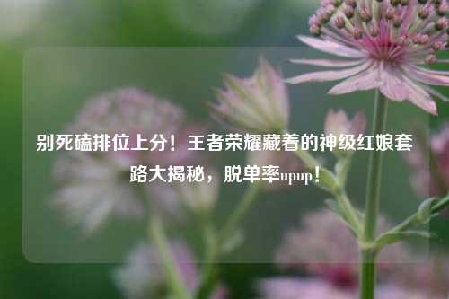 别死磕排位上分！王者荣耀藏着的神级红娘套路大揭秘，脱单率upup！