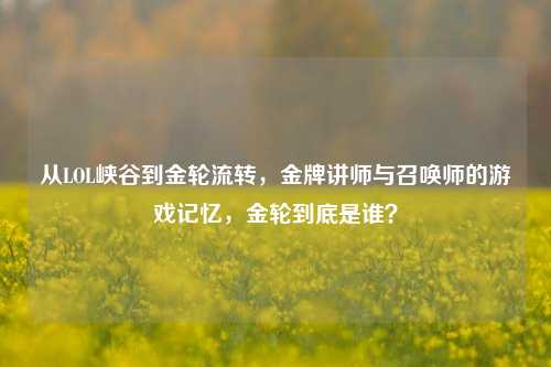 从LOL峡谷到金轮流转，金牌讲师与召唤师的游戏记忆，金轮到底是谁？