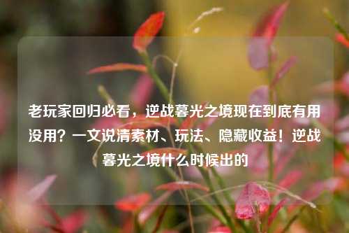 老玩家回归必看,逆战暮光之境现在到底有用没用?一文说清素材、玩法、隐藏收益!逆战暮光之境什么时候出的