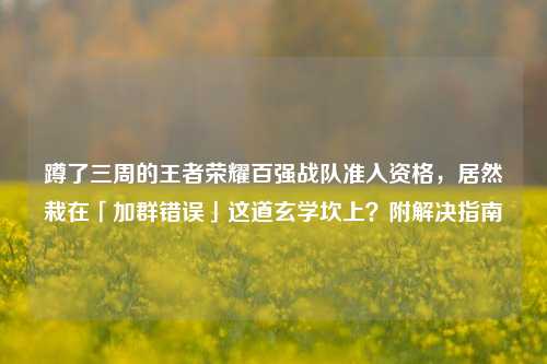 蹲了三周的王者荣耀百强战队准入资格,居然栽在「加群错误」这道玄学坎上?附解决指南