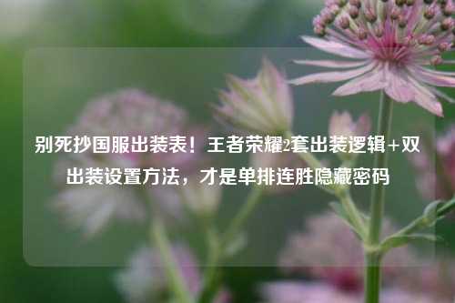 别死抄国服出装表！王者荣耀2套出装逻辑+双出装设置方法，才是单排连胜隐藏密码