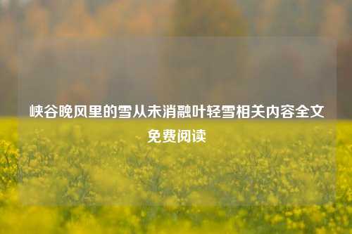 峡谷晚风里的雪从未消融叶轻雪相关内容全文免费阅读