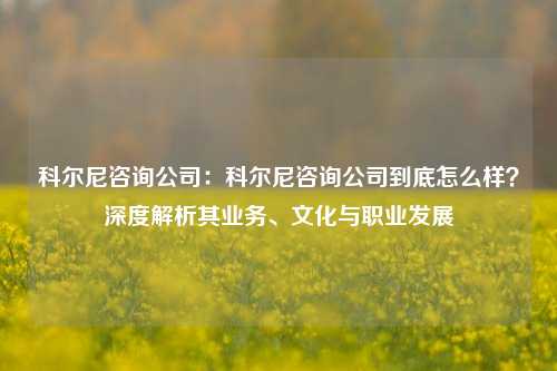 科尔尼咨询公司：科尔尼咨询公司到底怎么样？深度解析其业务、文化与职业发展