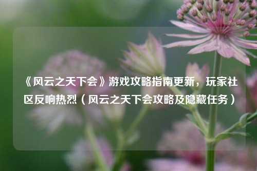 《风云之天下会》游戏攻略指南更新，玩家社区反响热烈（风云之天下会攻略及隐藏任务）